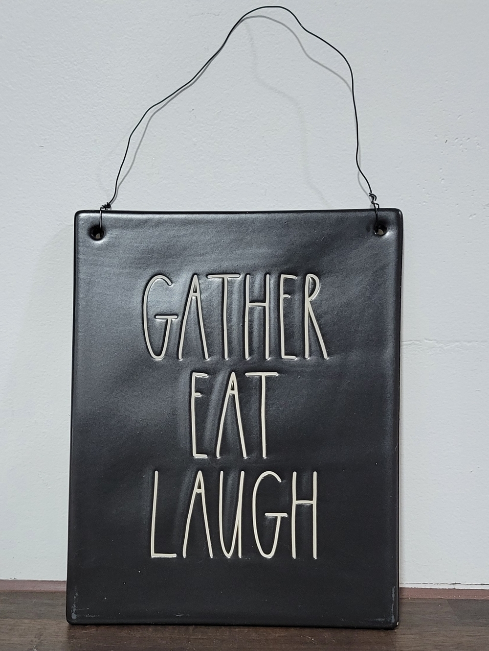 Rae Dunn Black 'Gather Eat Laugh' Wall Plaque - Decorative Home Sign